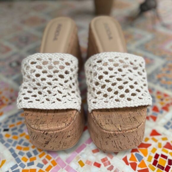 New! Soda Women’s 8.5 Macrame Woven Retro Chunky 90s Platform Wedge Sandal Cork - Picture 2 of 8